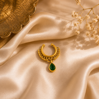 ACCESSHER Gold Plated Clip-On Septum Nose Ring with Stone - Non Pierced Nosepin