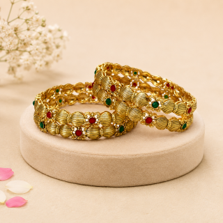 ACCESSHER Gold Plated Pink & Green Artificial Stone - Studded Bangles for women and girls (Set of 4) (2.8)