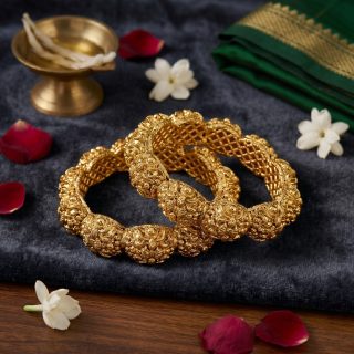 ACCESSHER Gold Plated Antique Finish Screw Closure Kada Bangles for Women (Set of 2)