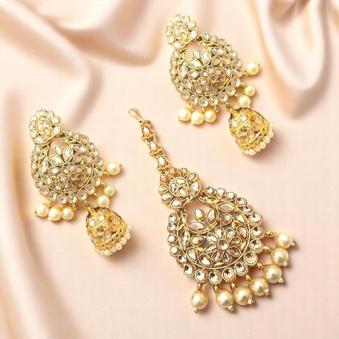 ACCESSHER Gold Plated Choker Necklace Set with White Kundan Stone Detailing - Lightweight Traditional Jewellery - Image 2