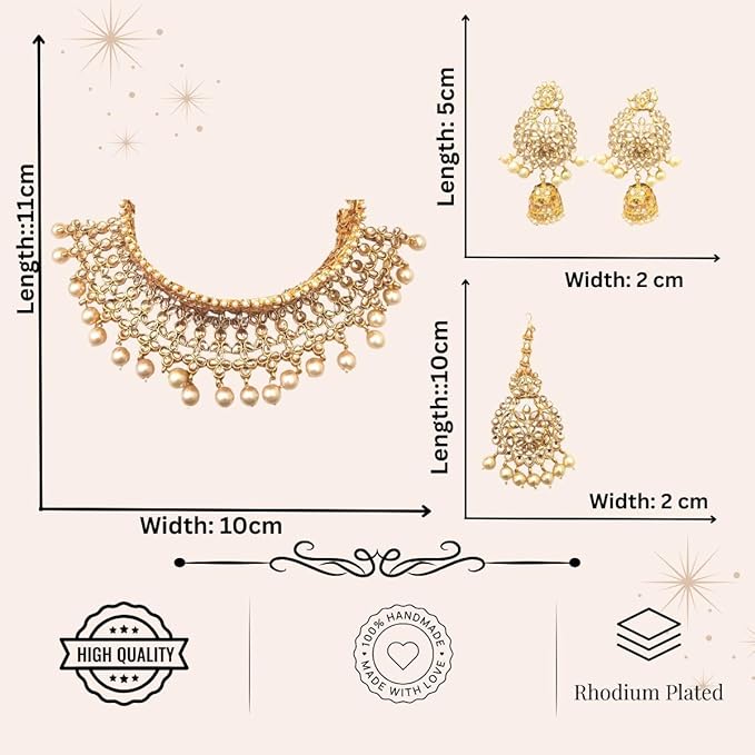 ACCESSHER Gold Plated Choker Necklace Set with White Kundan Stone Detailing - Lightweight Traditional Jewellery - Image 5