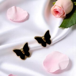 ACCESSHER Gold Tone Butterfly Design Stud Earrings for Women & Girls - Elegant Lightweight Push-Back Jewellery Style