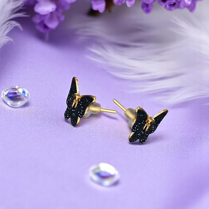 ACCESSHER Gold Tone Butterfly Design Stud Earrings for Women & Girls - Elegant Lightweight Push-Back Jewellery Style - Image 2