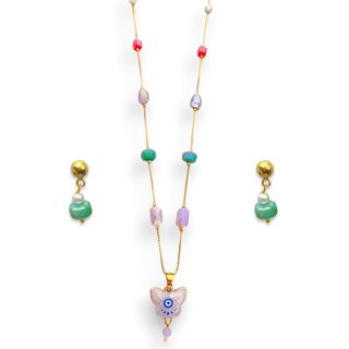 ACCESSHER Gold Tone Multicolour Multilayer Necklace Set with Drop Earrings for Women & Girls - Aesthetic Fashion Jewellery