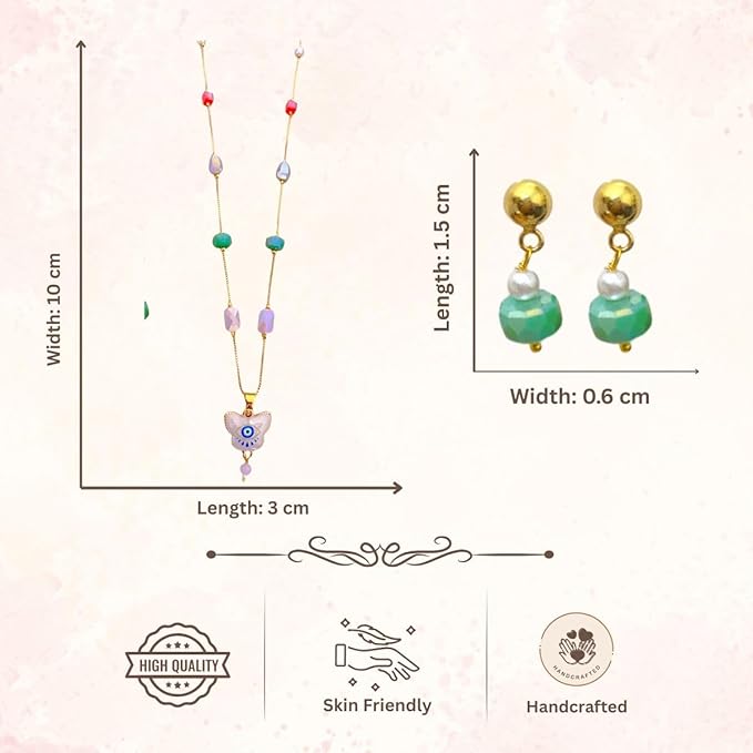 ACCESSHER Gold Tone Multicolour Multilayer Necklace Set with Drop Earrings for Women & Girls - Aesthetic Fashion Jewellery - Image 4