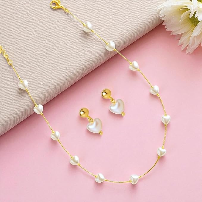 ACCESSHER Gold Tone Multicolour Multilayer Necklace Set with Drop Earrings - Aesthetic Fashion Jewellery