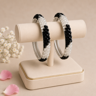 ACCESSHER Gold, Silver & Rose Gold Tone Beaded Bangles Combo for Women - Stylish Fashion Jewellery Set of 2