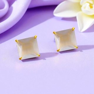 ACCESSHER Gold Tone Contemporary Square Stud Earrings for Women & Girls - Trendy Fashion Jewellery Design