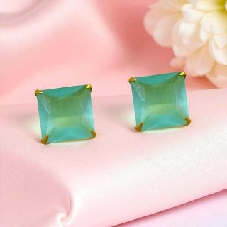 ACCESSHER Gold-Tone Square Contemporary Stud Earrings | Latest Fashion Jewellery, Valentine Gift for Girlfriend | Trendy Earrings for Women and Girls (Light Green)