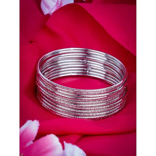 ACCESSHER Jewellery Silver-Plated Oxidized Bangles Set of 12 for Girls & Women Elegant, traditional, and perfect for Navratri & festive occasions. Stylish & durable.