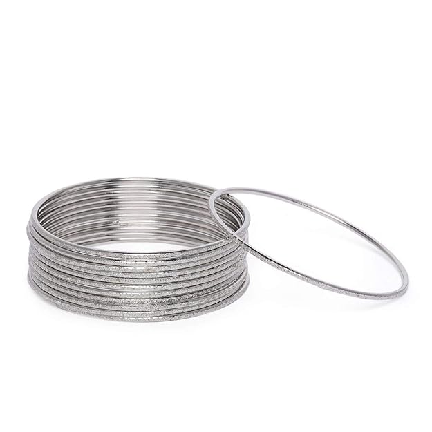 ACCESSHER Jewellery Silver-Plated Oxidized Bangles Set of 12 for Girls & Women Elegant, traditional, and perfect for Navratri & festive occasions. Stylish & durable. - Image 2
