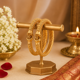 ACCESSHER Rajwadi Style Gold Plated Kada Bangles - Ruby Stone Detailing & Screw Closure (Set of 2, Size 2.2)