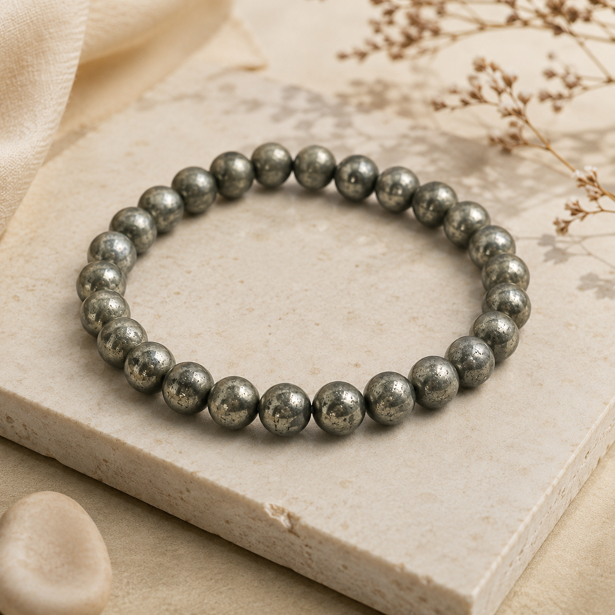 ACCESSHER Raw Pyrite Healing Crystal Bracelet with Authenticity Certificate - Handcrafted Bracelet
