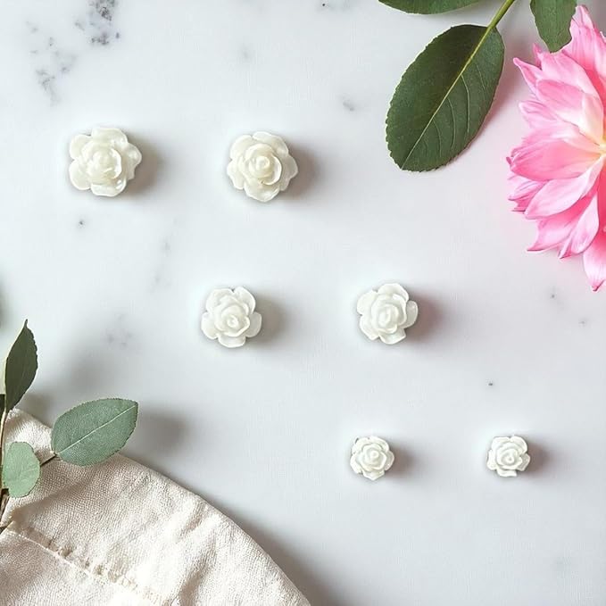 ACCESSHER White Rose Cartilage Stud Earrings | Set of Earrings with White Florals design | Trendy Stylish Gift Combo for kids, Earrings for Women and Girls (Pack of 3) - Image 2