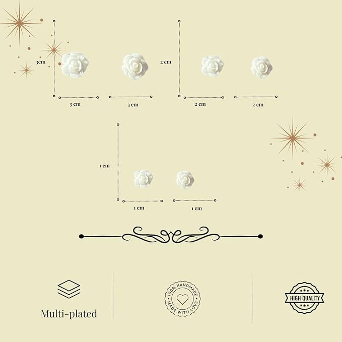 ACCESSHER White Rose Cartilage Stud Earrings | Set of Earrings with White Florals design | Trendy Stylish Gift Combo for kids, Earrings for Women and Girls (Pack of 3) - Image 5