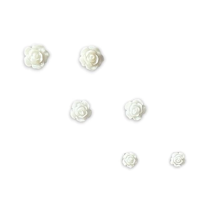 ACCESSHER White Rose Cartilage Stud Earrings | Set of Earrings with White Florals design | Trendy Stylish Gift Combo for kids, Earrings for Women and Girls (Pack of 3) - Image 4