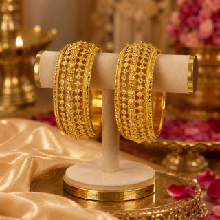 ACCESSHER Royal Gold Plated Wide Bangles - Maharani Design for Women & Girls (2.8)