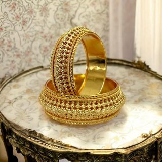 ACCESSHER Royal Gold Plated Wide Bangles with Maharani Design for Women & Girls (Set of 2)(2.6)