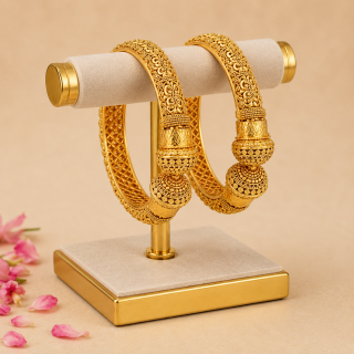 ACCESSHER Gold Plated Rajwadi Filigree Style Screw Closure Kada Bangles (Set of 2)