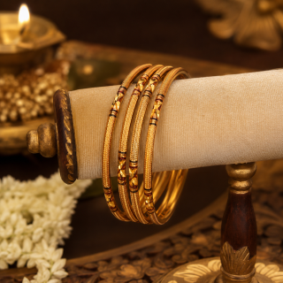 ACCESSHER Matte Gold Plated Handcrafted Bangles - Elegant Traditional Jewellery (Set of 4)(2.8)