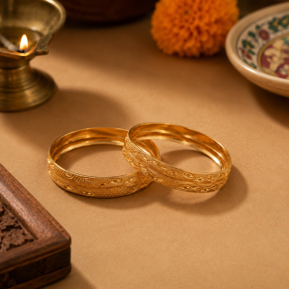 ACCESSHER Traditional Matte Gold-Tone Engraved Bangle Set for Women & Girls | Ethnic Jewellery (Set of 4)