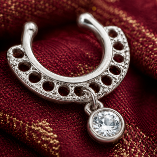 ACCESSHER Silver Plated Clip-On Septum Nose Ring with Stone - Non Pierced Nosepin