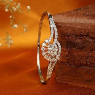 ACCESSHER Silver-Plated Cuff Bracelet studded with sparkling American Diamonds   Elegant, stylish, and perfect for women & girls to add a touch of glamour to any outfit.