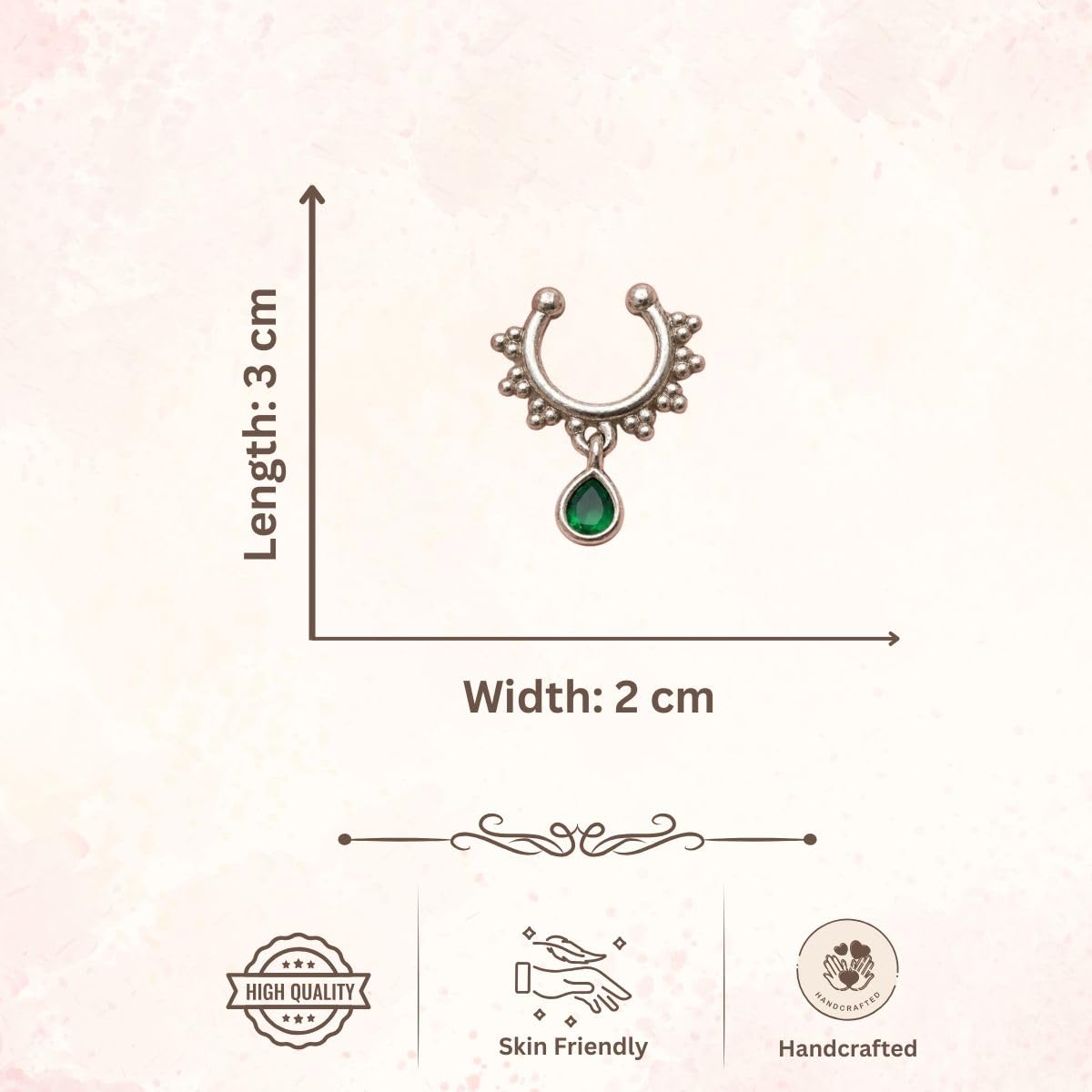 ACCESSHER Silver Plated Clip-On Nose Ring with Stone - Non Pierced Septum Style - Image 5