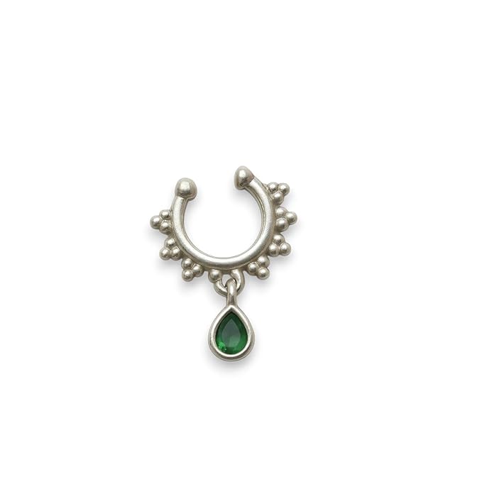 ACCESSHER Silver Plated Clip-On Nose Ring with Stone - Non Pierced Septum Style - Image 6