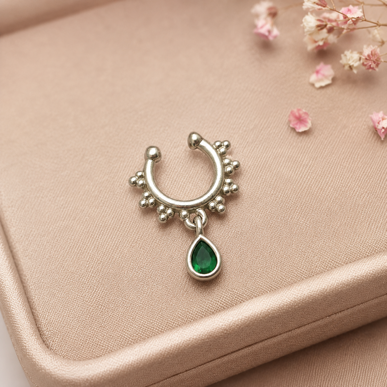 ACCESSHER Silver Plated Clip-On Nose Ring with Stone - Non Pierced Septum Style