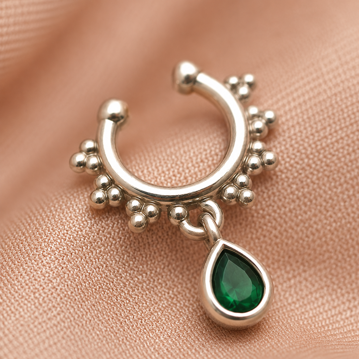 ACCESSHER Silver Plated Clip-On Nose Ring with Stone - Non Pierced Septum Style - Image 3