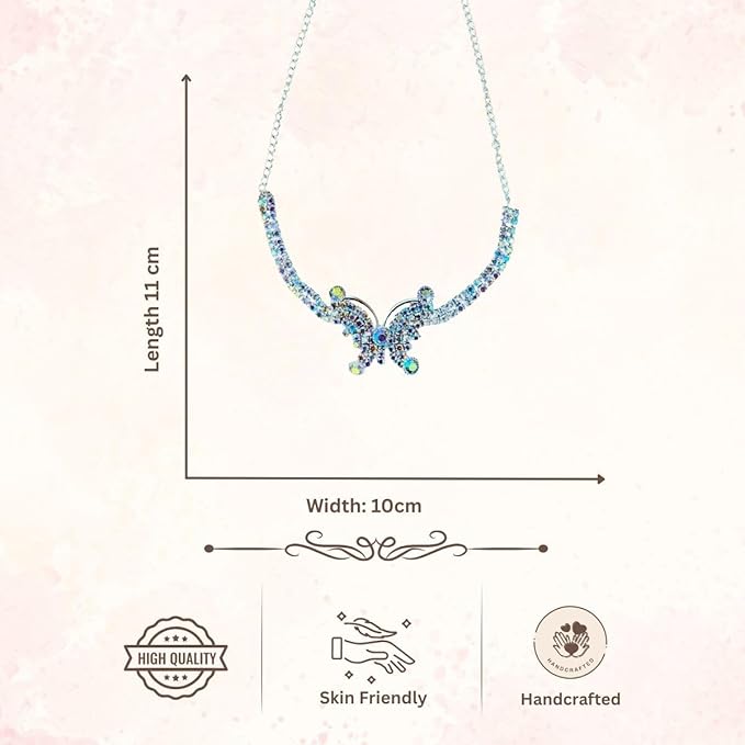 ACCESSHER Silver Tone Butterfly Pendant Choker Necklace with White Stone & Rhinestone Detailing for Women & Girls - Image 3