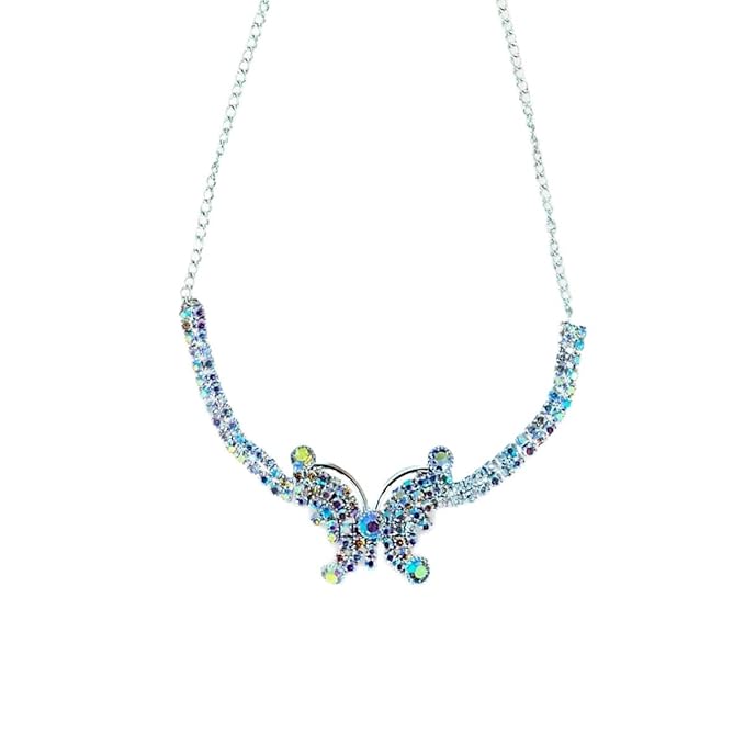 ACCESSHER Silver Tone Butterfly Pendant Choker Necklace with White Stone & Rhinestone Detailing for Women & Girls - Image 4