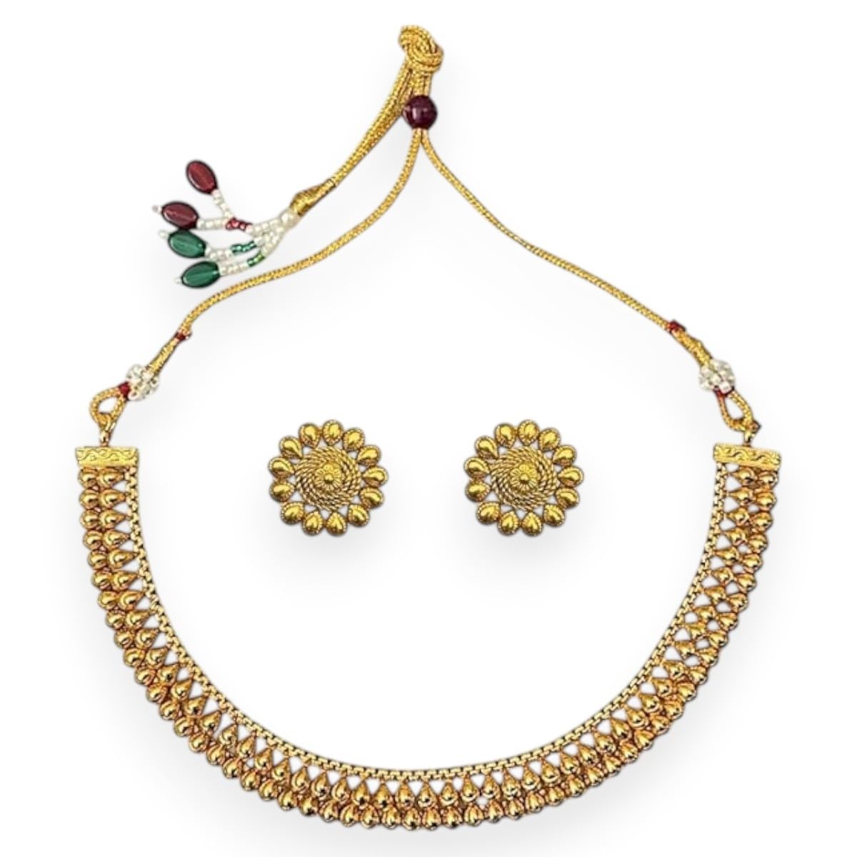 ACCESSHER Traditional Gold-Tone Choker Necklace Set for Women | Intricate Filigree Pattern Choker with Floral Stud Earrings | Ethnic Jewellery Set for Weddings & Festive Wear - Image 5