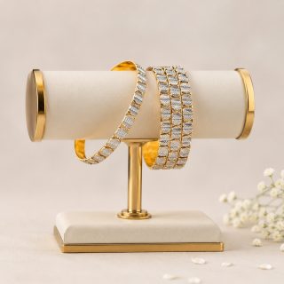 ACCESSHER Gold Plated Dual-Tone Textured Kada & Kangan Set with Oval Pattern for Women - Handcrafted Bangle Set of 4 (2.6)