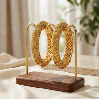 ACCESSHER Traditional Rajwadi Rajasthani Gold Plated Patla Kada Bangles for Women - Ethnic Jewellery Set of 2