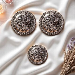 ACCESSHER Traditional Silver Oxidised Jewellery Set with Floral Design Stud Earrings & Finger Ring for Women & Girls - Lightweight Brass Combo