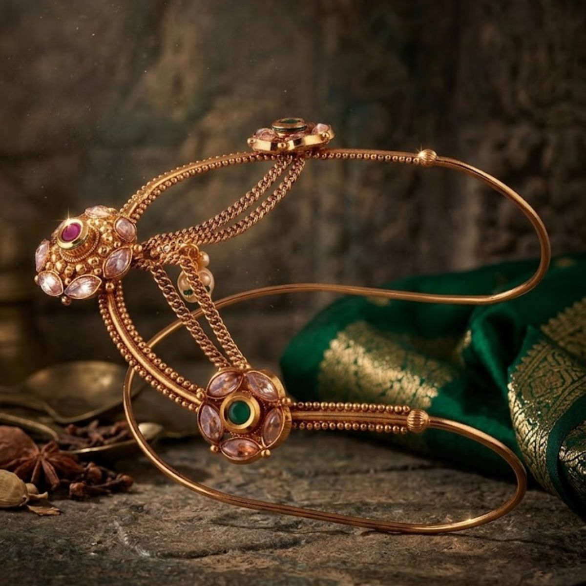 ACCESSHER Bridal Gold Plated South Indian Bajubandh for Women & Girls - Image 3