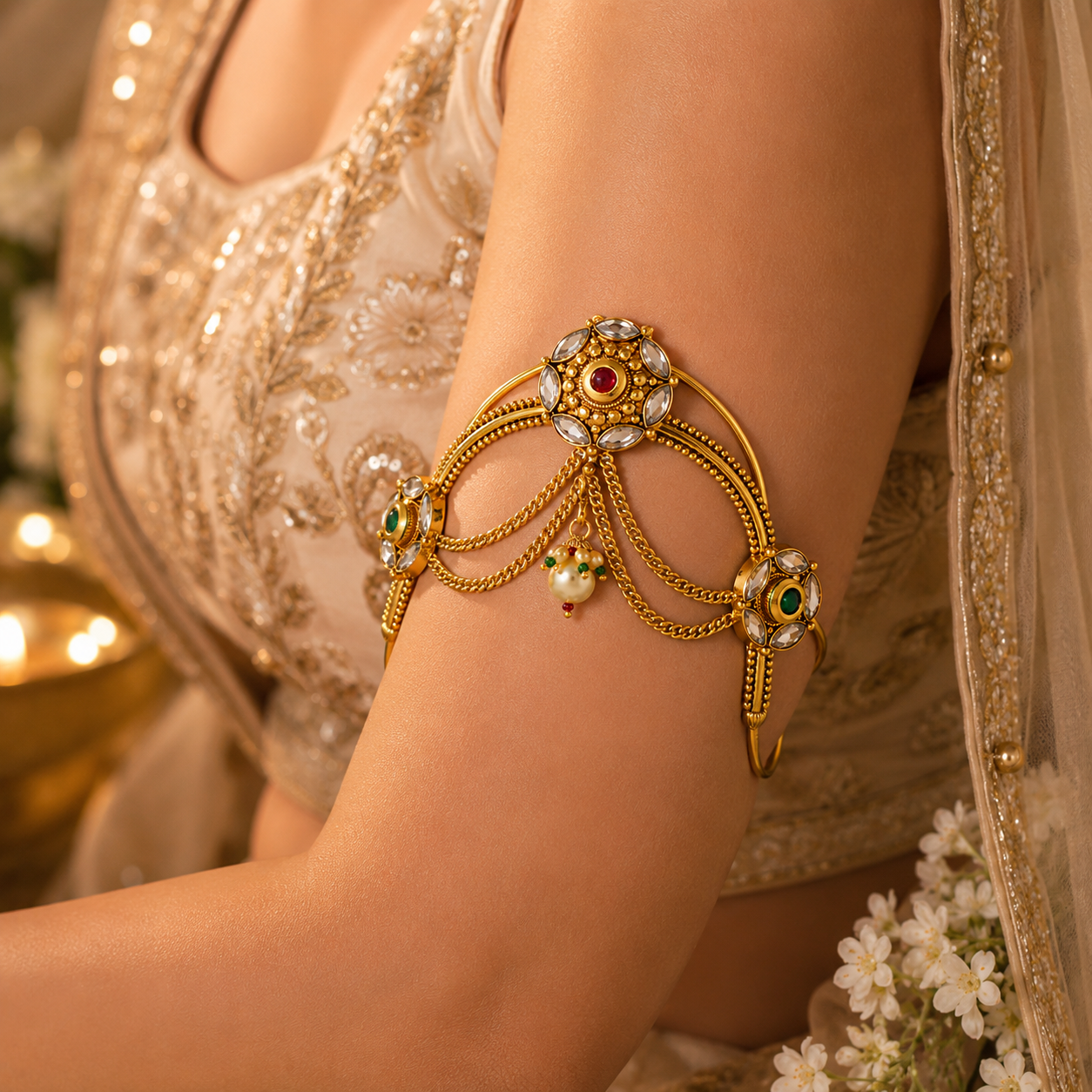 ACCESSHER Bridal Gold Plated South Indian Bajubandh for Women & Girls - Image 5