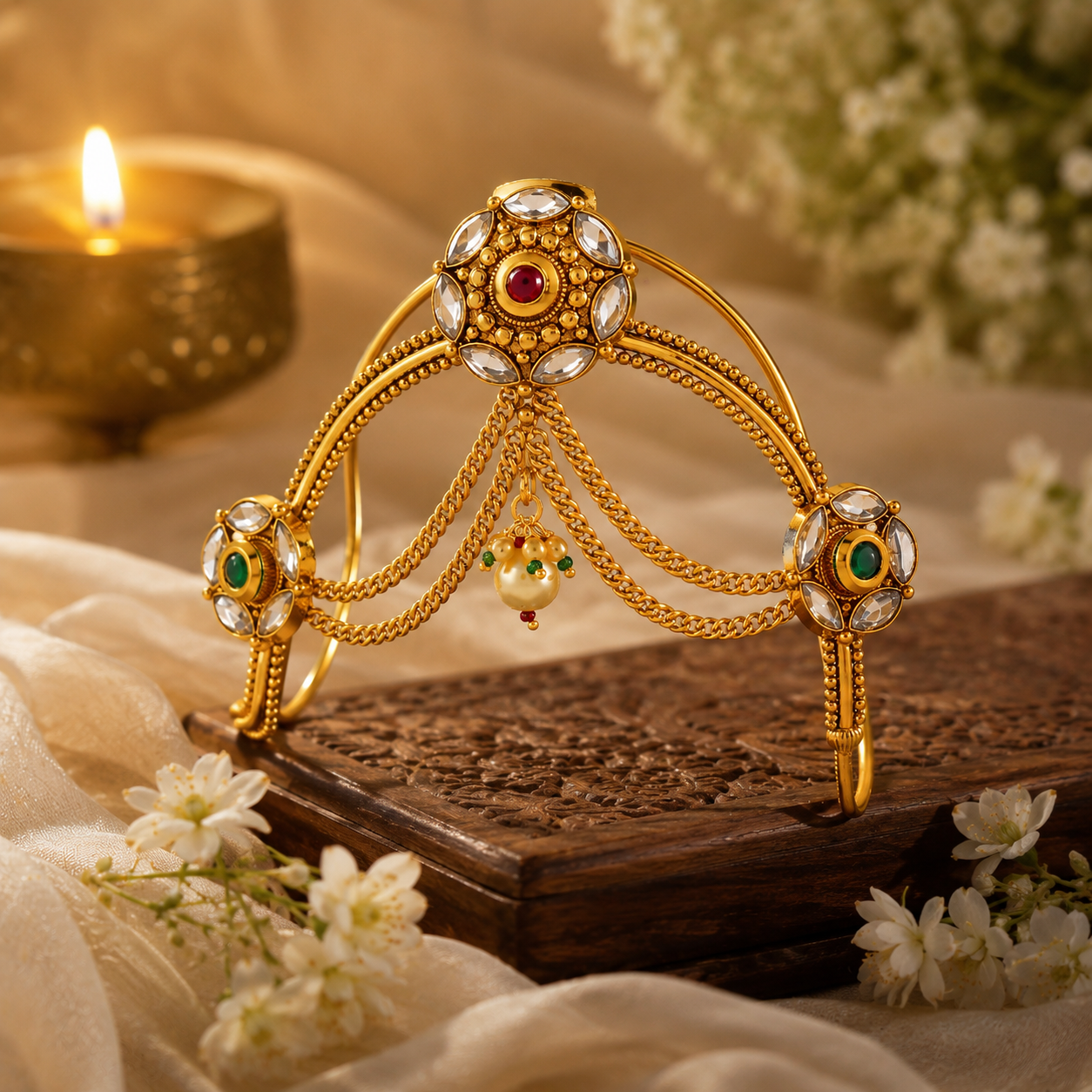ACCESSHER Bridal Gold Plated South Indian Bajubandh for Women & Girls