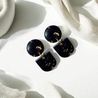 Accessher Black & Gold Geometric Dangle Earrings for Women - Handmade Polymer Clay Statement Design