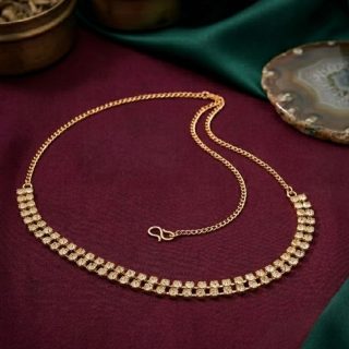 AccessHer Gold Tone Dual-Strand Kamarband - Adjustable Chain & Rhinestone Detailing
