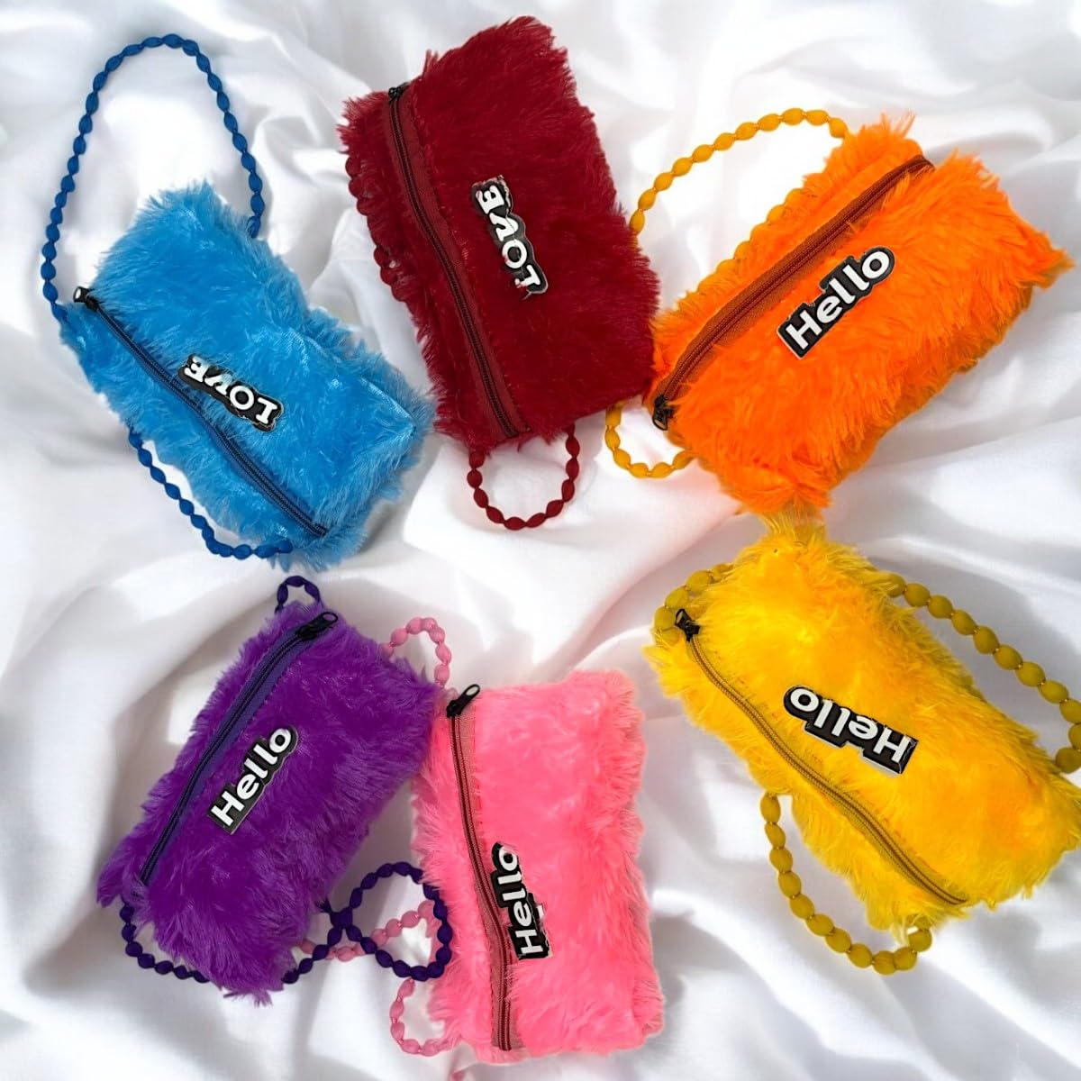AccessHer Mini Colorful Fur Gift Bags for Girls - Medium Size Return Gift Pack for Kanya Pujan, Navratri & Birthday Celebrations (Pack of 6)