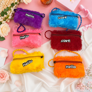 AccessHer Mini Colorful Fur Gift Bags for Girls - Medium Size Return Gift Pack for Kanya Pujan, Navratri & Birthday Celebrations (Pack of 6)