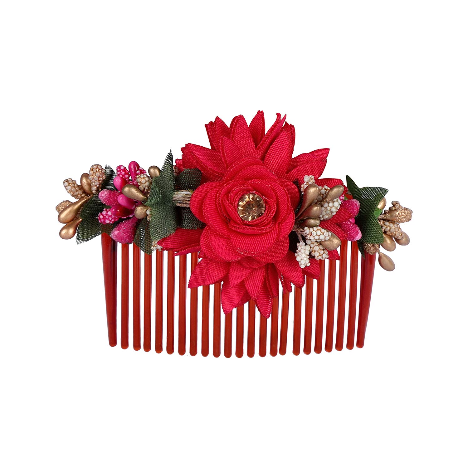 AccessHer Artificial Floral Bridal Hair Comb Pin | Statement Flower Hair Accessory for Women & Girls | Wedding & Festive Hair Styling - Image 5