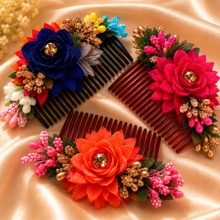 AccessHer Artificial Floral Bridal Hair Comb Pin | Statement Flower Hair Accessory for Women & Girls | Wedding & Festive Hair Styling