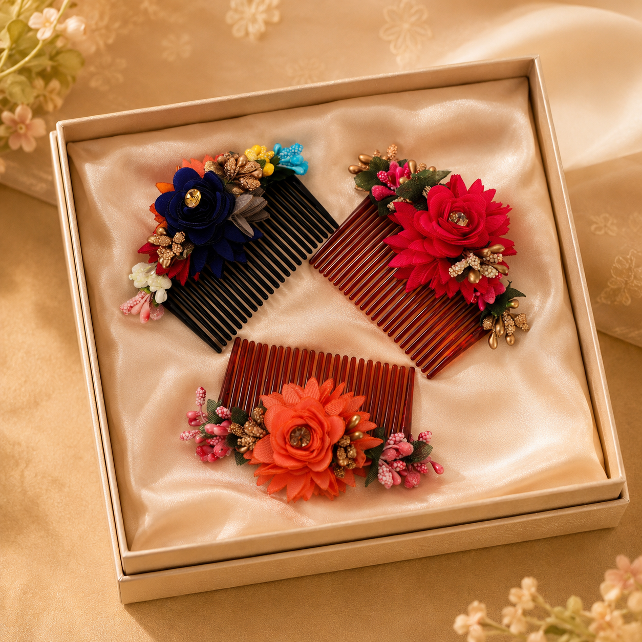 AccessHer Artificial Floral Bridal Hair Comb Pin | Statement Flower Hair Accessory for Women & Girls | Wedding & Festive Hair Styling - Image 3
