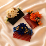 Accessher Multicolour Acrylic Comb Clip & Jooda Pin Set - Cloth Flower Detailing (Pack of 3)