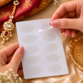 AccessHer Transparent Maang Tikka Support Patches - Oval Shape Secure Hold Stickers (Set of 10)