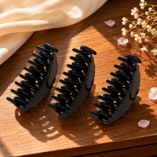 Accessher Black Acrylic Geometric Butterfly Hair Claw Clips - Small Size Casual Wear Hair Accessories (Pack of 3)